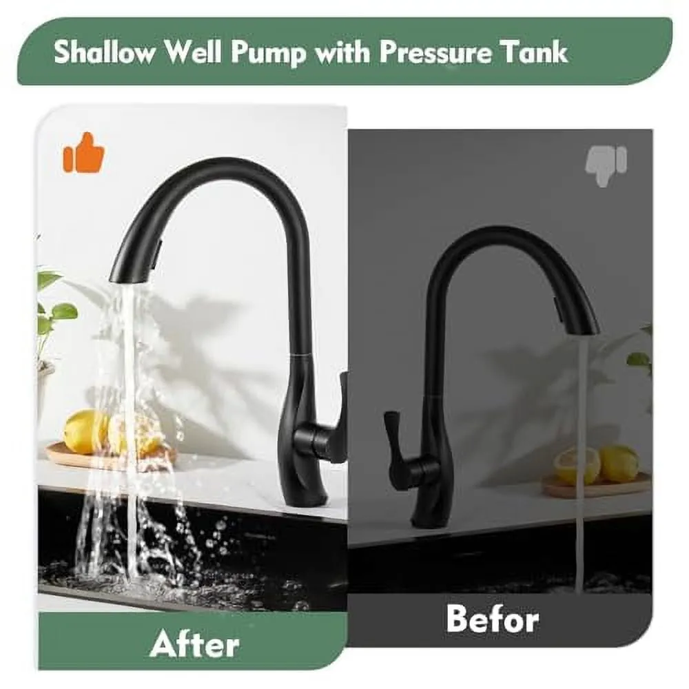 1HP Shallow Well Pump with Pressure Tank, Maximum Head 157FT, 1320GPH 115V Automatic Water Booster Jet Pump for Home, Garden, Lawn