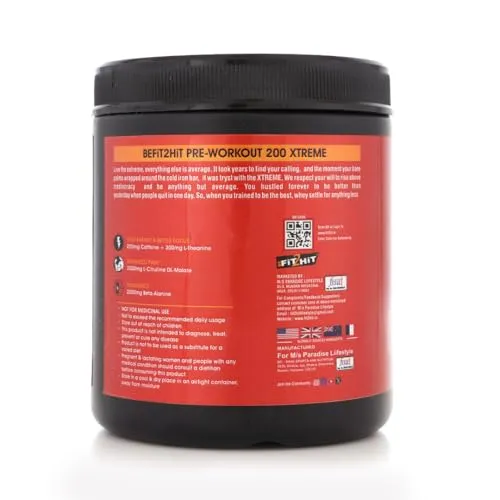 BeFit2Hit Pre-Workout Supplement, Watermelon Flavour, 100g (30 Servings), 200mg Caffeine, 200mg Theanine, 2000mg Beta Alanine, 3000mg Citrulline