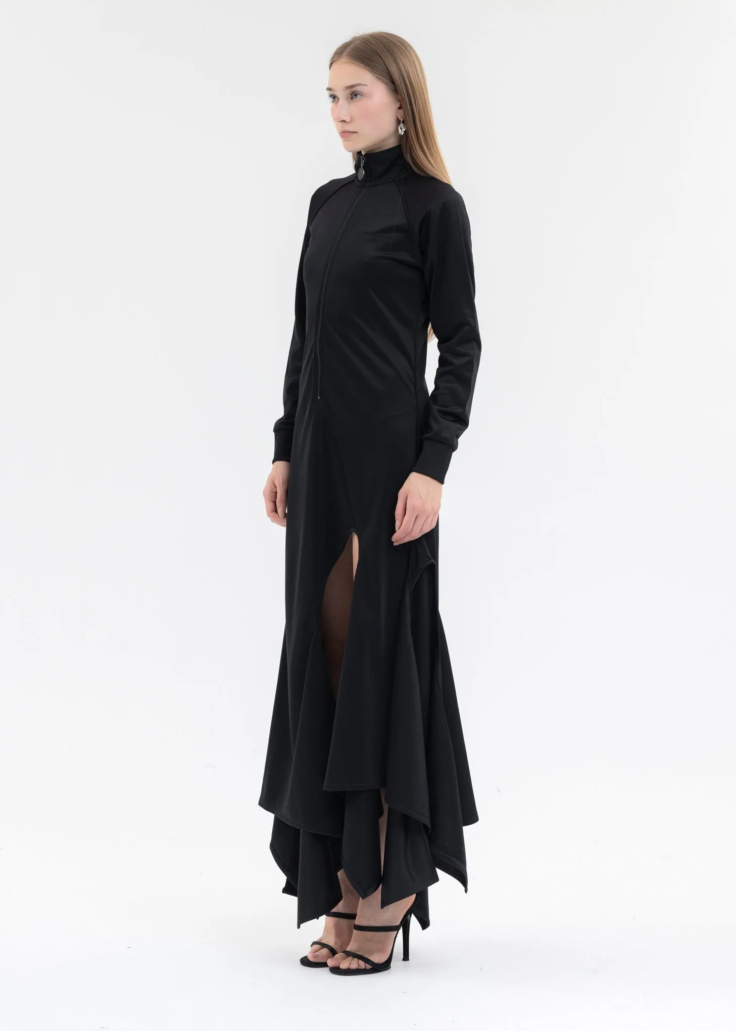 BLACK MULTI CUT OUT TRACK DRESS