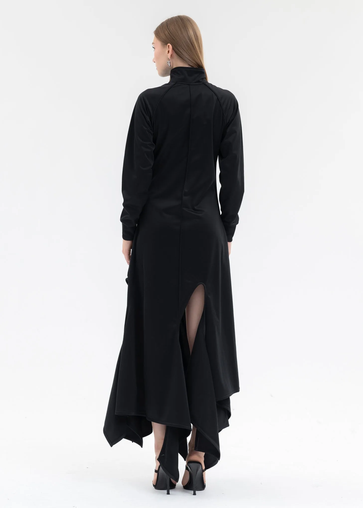 BLACK MULTI CUT OUT TRACK DRESS