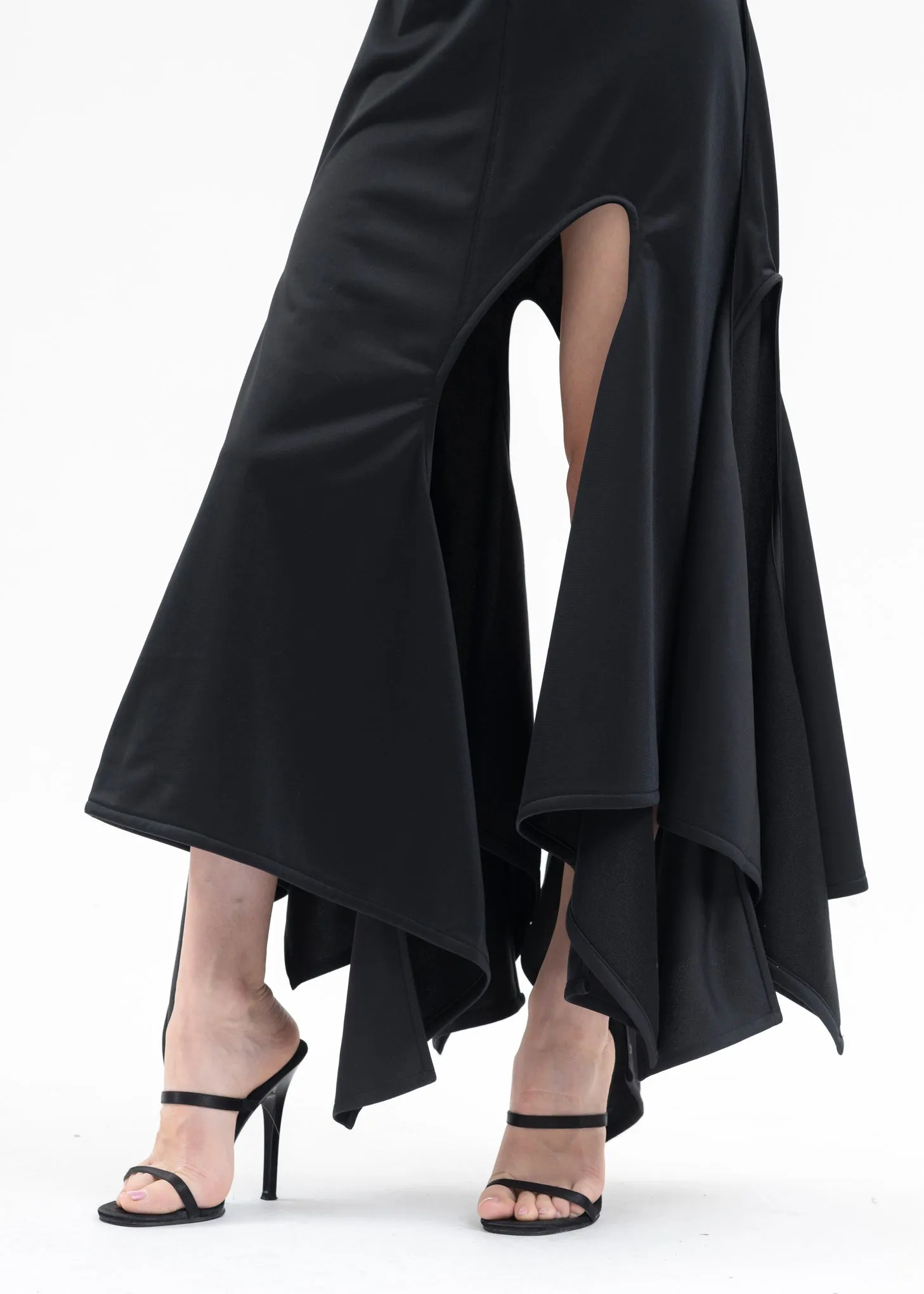 BLACK MULTI CUT OUT TRACK DRESS