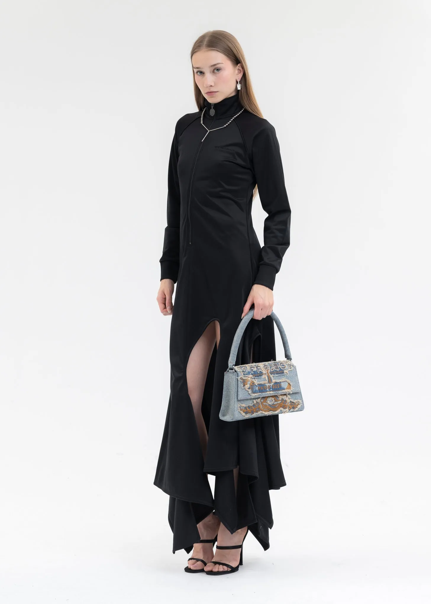 BLACK MULTI CUT OUT TRACK DRESS