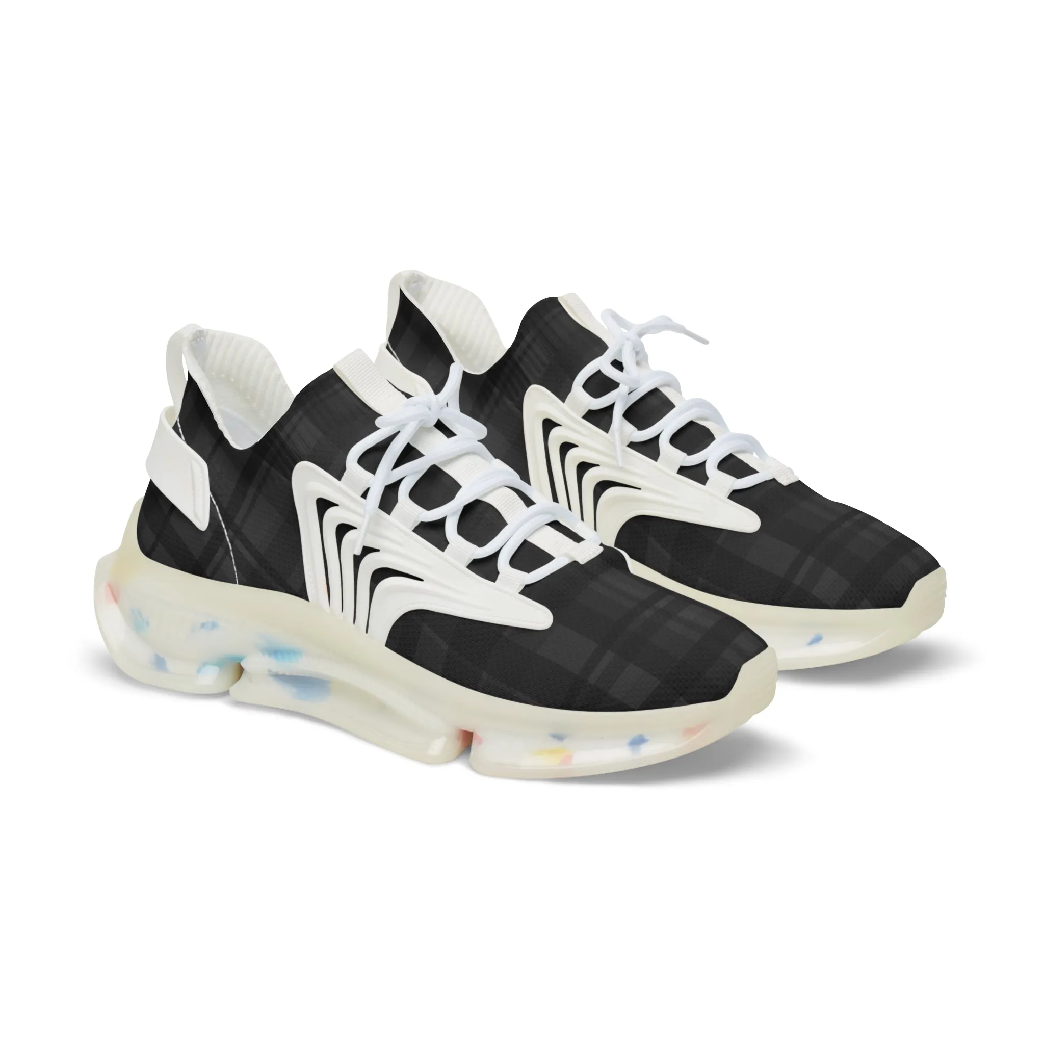 Black Plaid Men's Mesh Sneakers, Black Plaid Print Men's Sneakers Best Comfy Men's Mesh Sports Sneakers Shoes (US Size: 5-12)