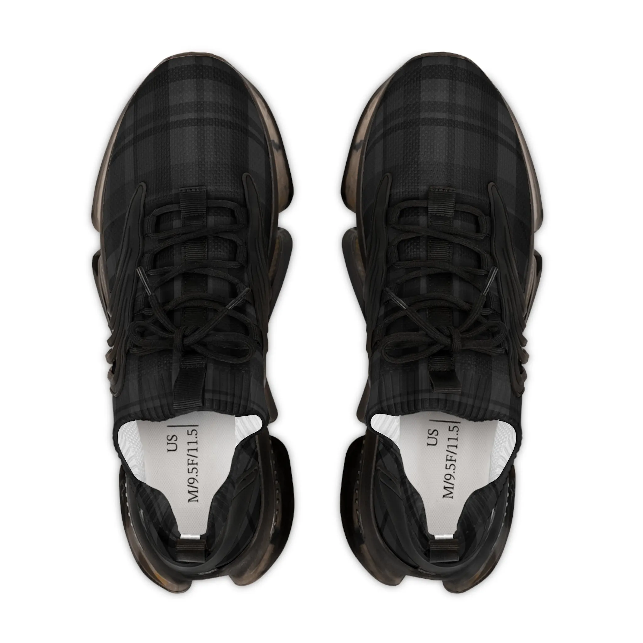 Black Plaid Men's Mesh Sneakers, Black Plaid Print Men's Sneakers Best Comfy Men's Mesh Sports Sneakers Shoes (US Size: 5-12)