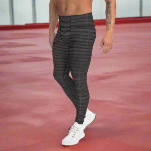 Black Striped Modern Men's Leggings, Monochrome Classic Meggings Tights For Men-Made in USA/EU