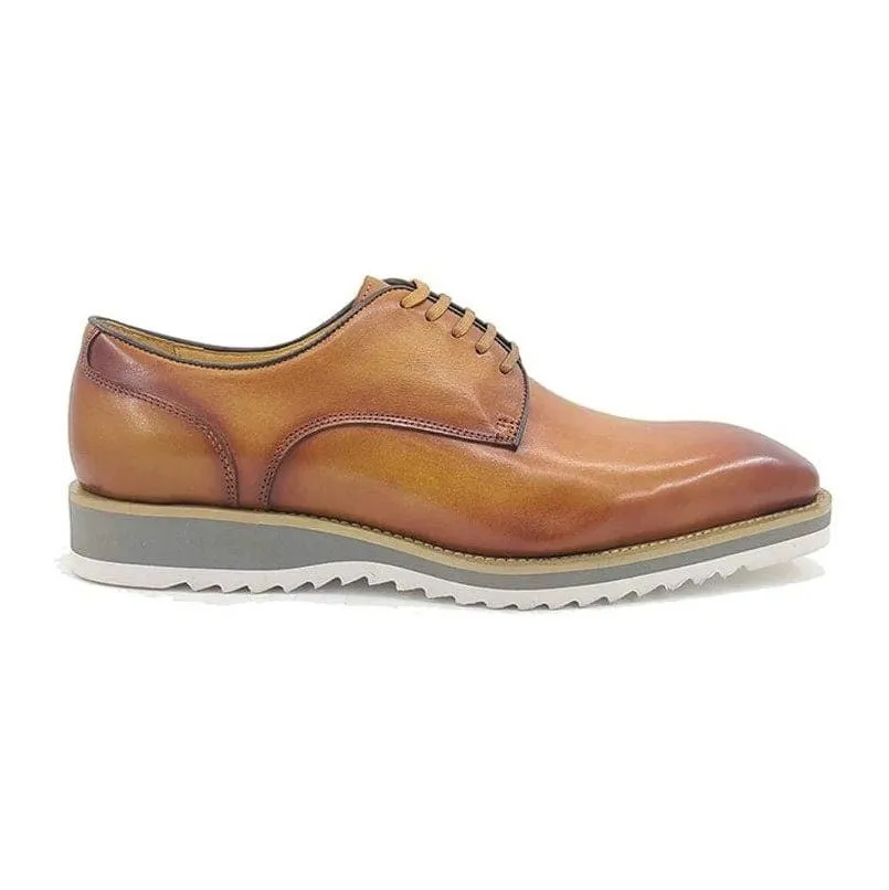 Carrucci Mens Cognac Brown Lace-Up Leather Derby Casual Shoes