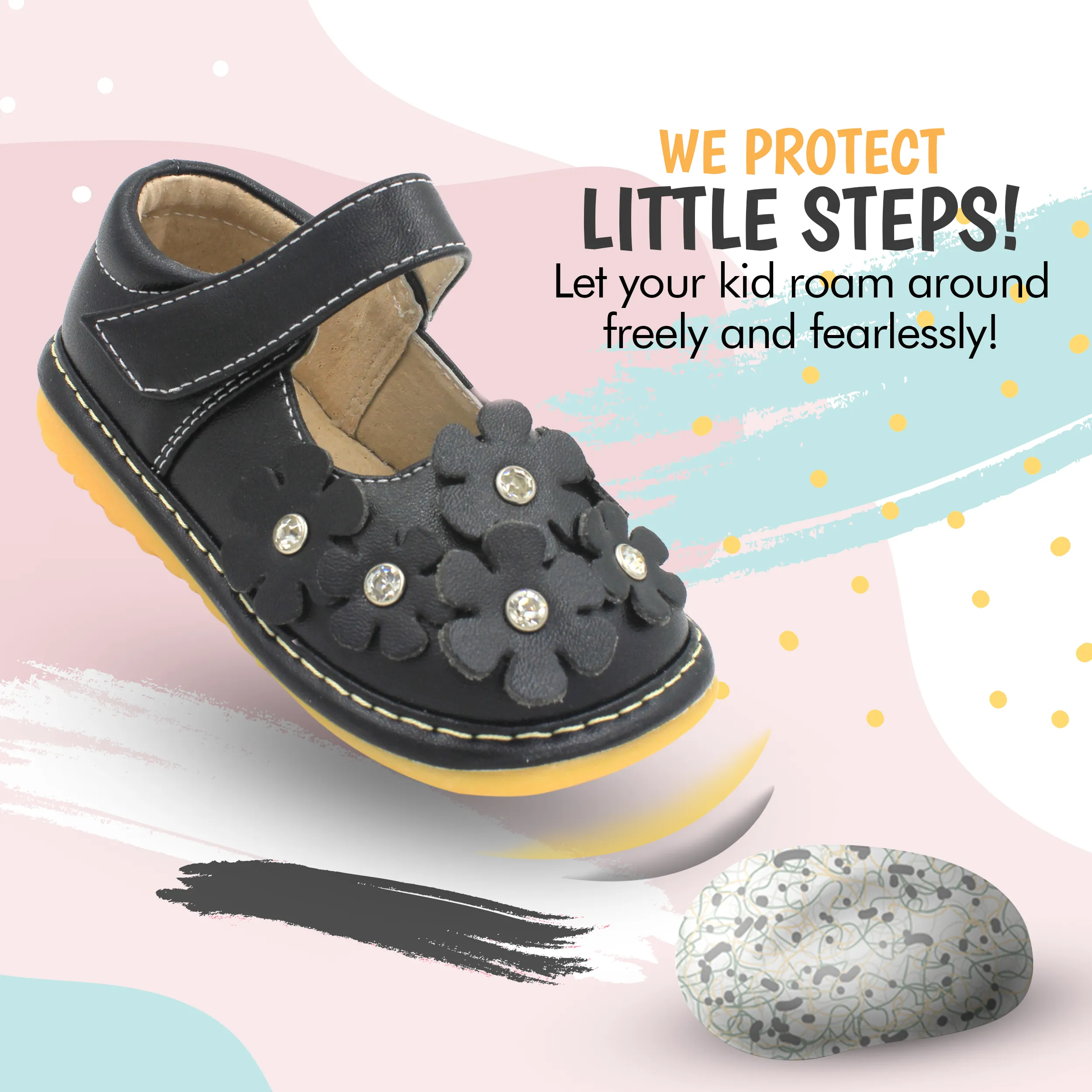 Crystal Flowers Mary Jane Squeaky Shoes