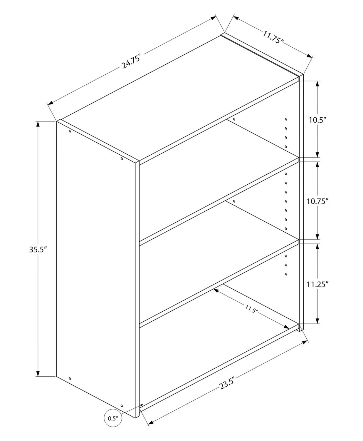 Derby 3-Shelf Bookcase - Espresso