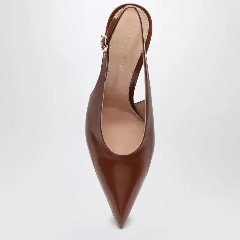 GIANVITO ROSSI Havana Brown Patent Leather Slingback Pumps