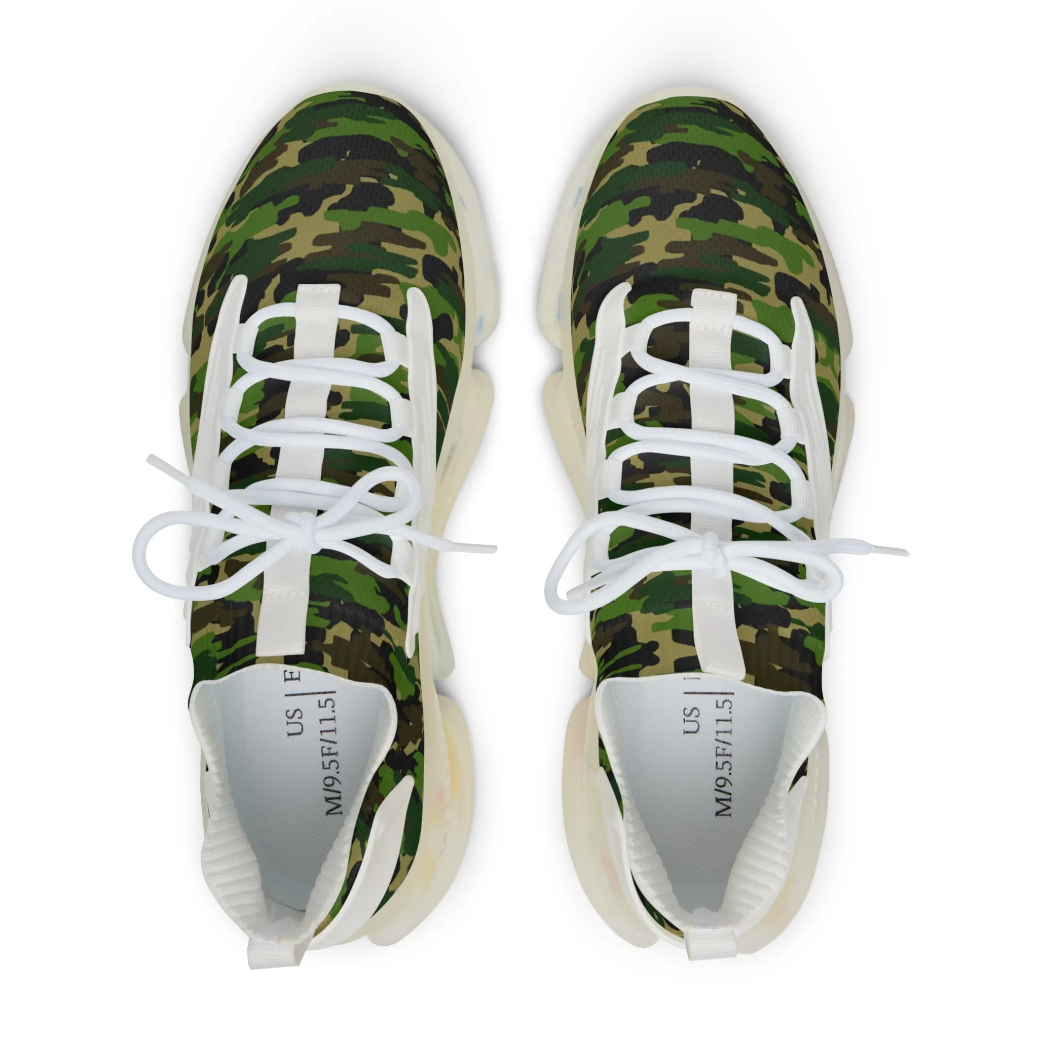 Green Camo Men's Mesh Sneakers, Green Camo Military Print Men's Sneakers Best Comfy Men's Mesh Sports Sneakers Shoes (US Size: 5-12)