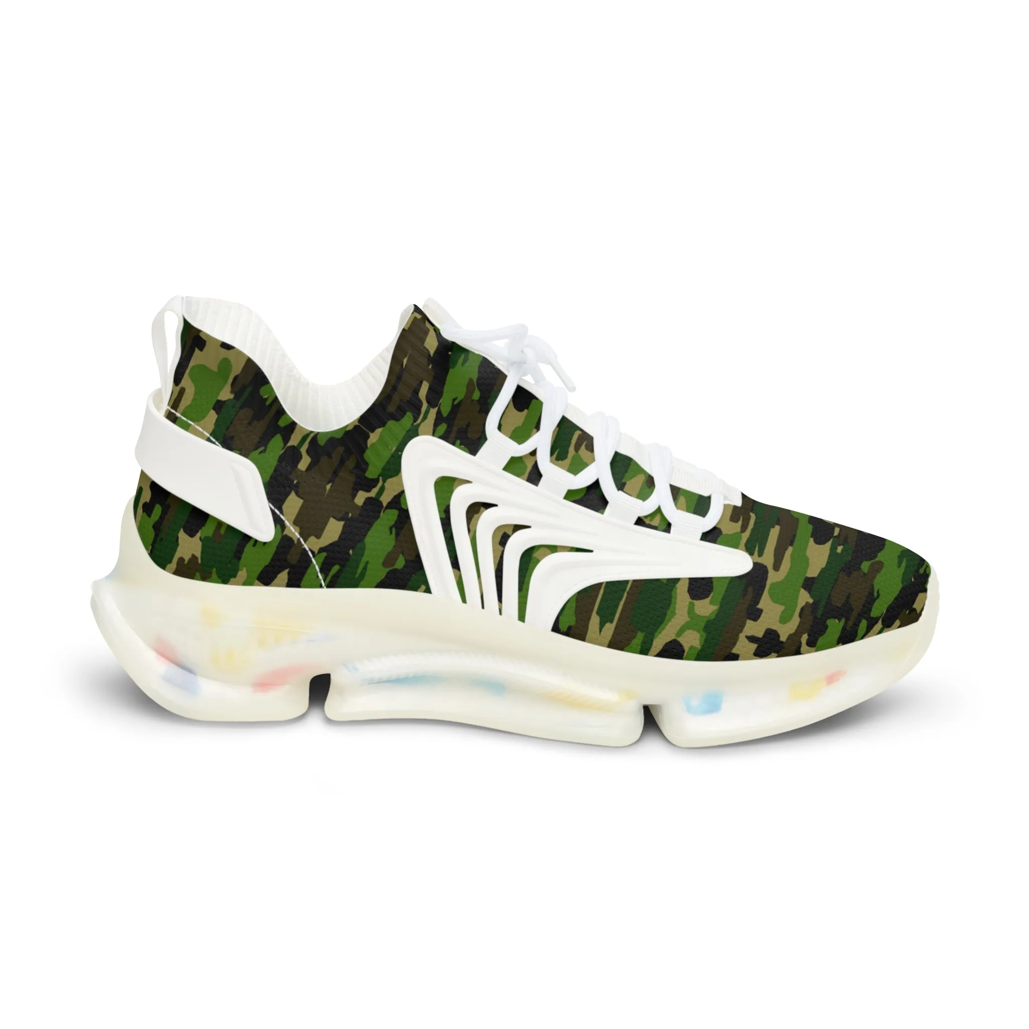 Green Camo Men's Mesh Sneakers, Green Camo Military Print Men's Sneakers Best Comfy Men's Mesh Sports Sneakers Shoes (US Size: 5-12)