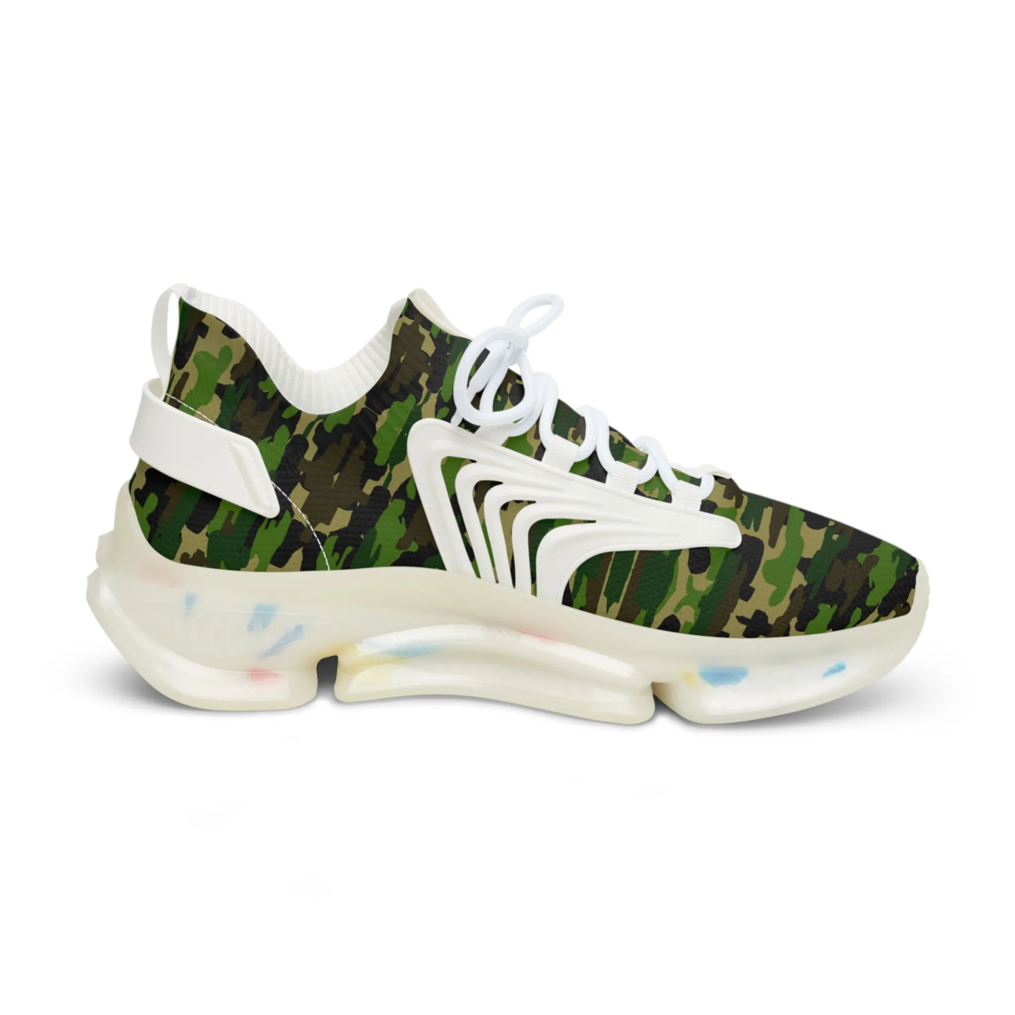 Green Camo Men's Mesh Sneakers, Green Camo Military Print Men's Sneakers Best Comfy Men's Mesh Sports Sneakers Shoes (US Size: 5-12)