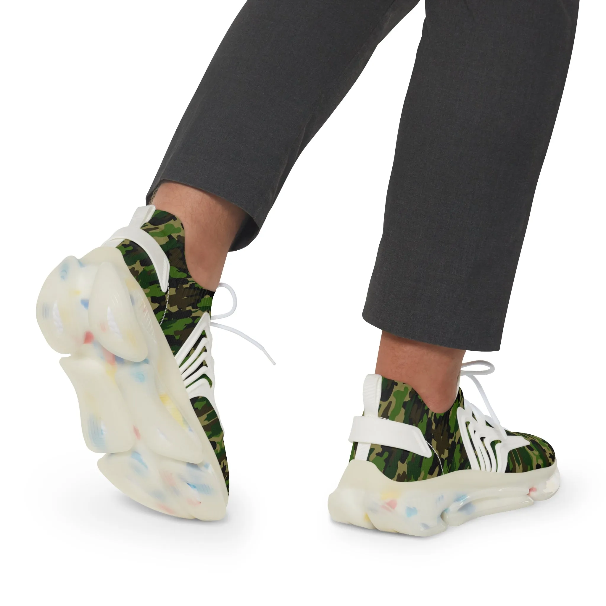 Green Camo Men's Mesh Sneakers, Green Camo Military Print Men's Sneakers Best Comfy Men's Mesh Sports Sneakers Shoes (US Size: 5-12)