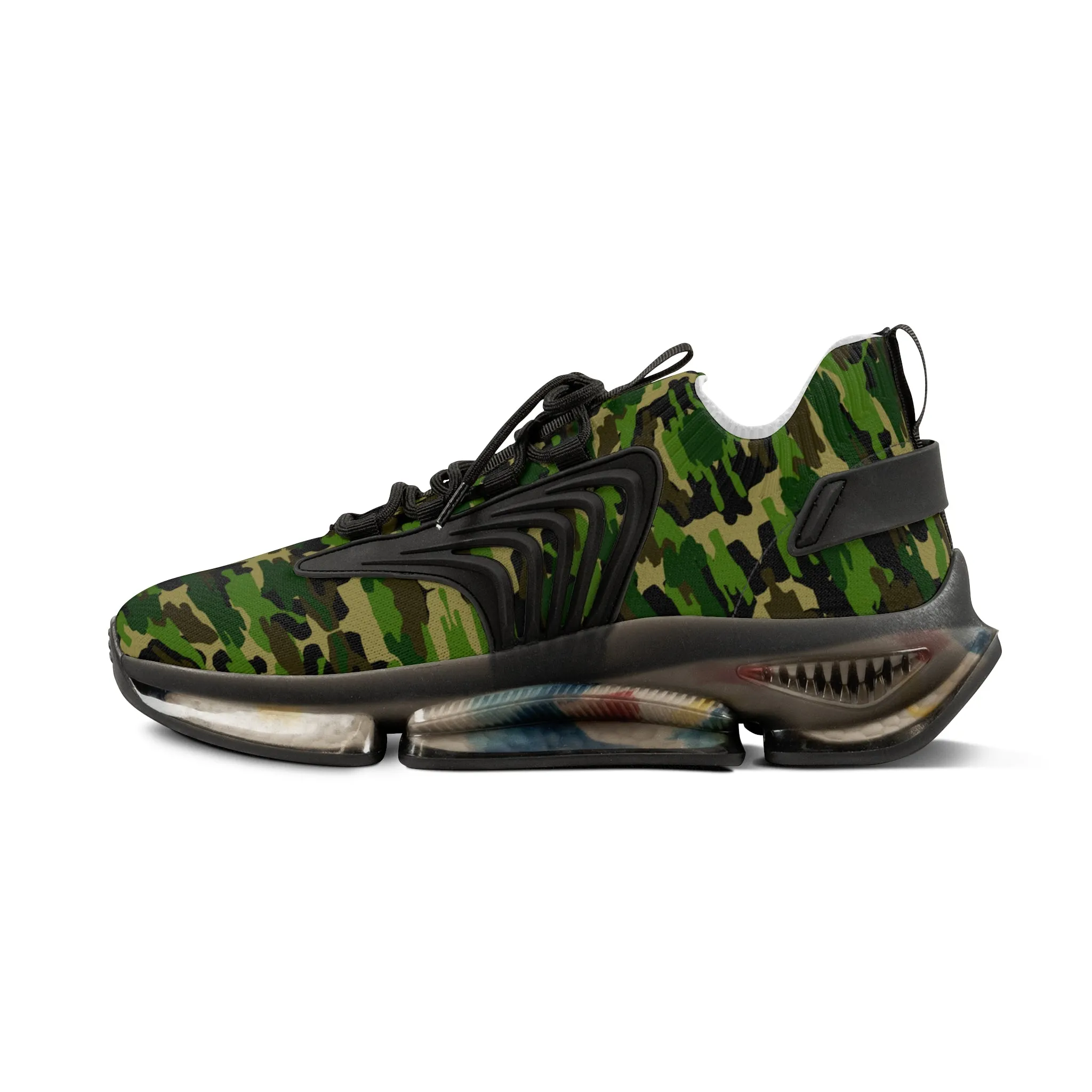 Green Camo Men's Mesh Sneakers, Green Camo Military Print Men's Sneakers Best Comfy Men's Mesh Sports Sneakers Shoes (US Size: 5-12)