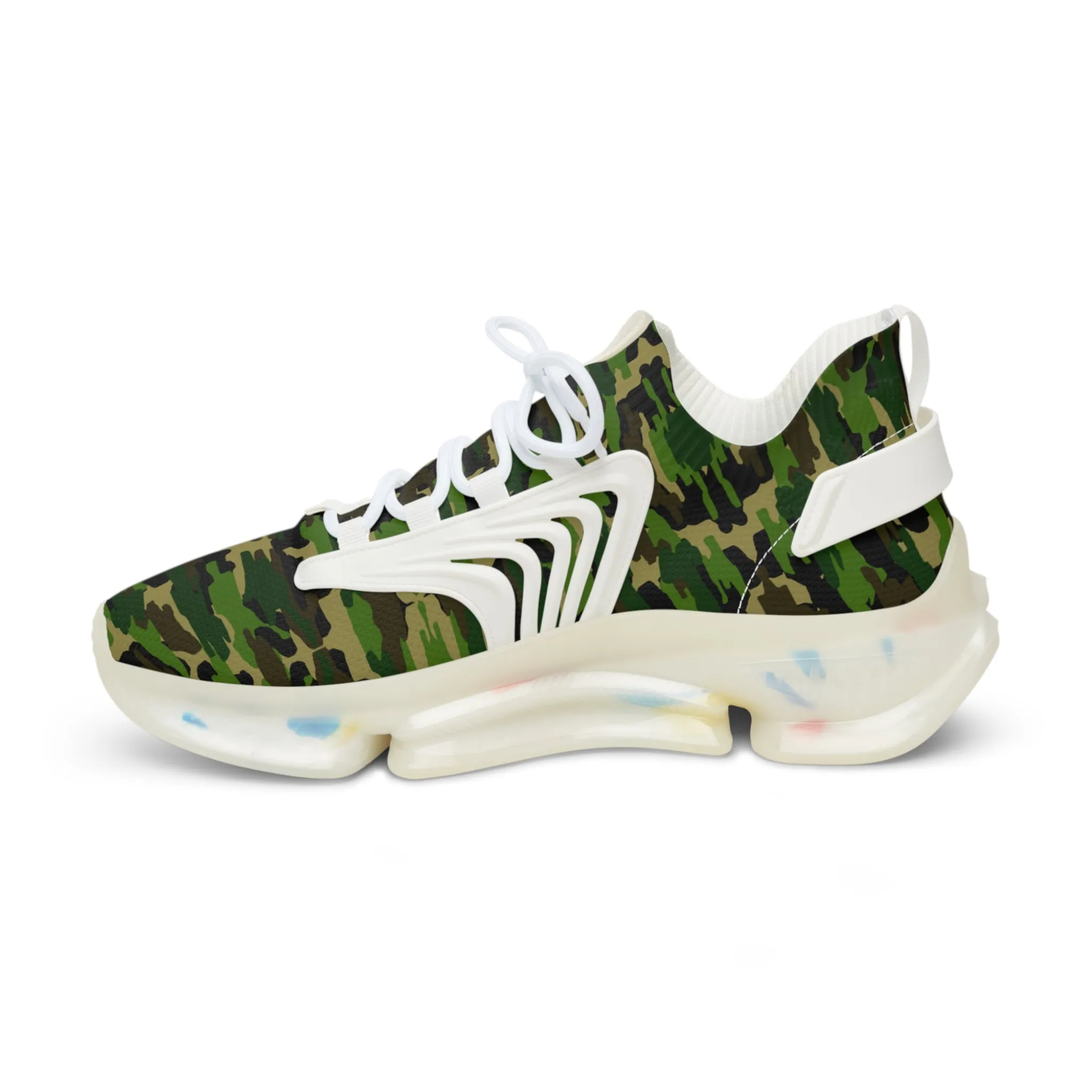 Green Camo Men's Mesh Sneakers, Green Camo Military Print Men's Sneakers Best Comfy Men's Mesh Sports Sneakers Shoes (US Size: 5-12)