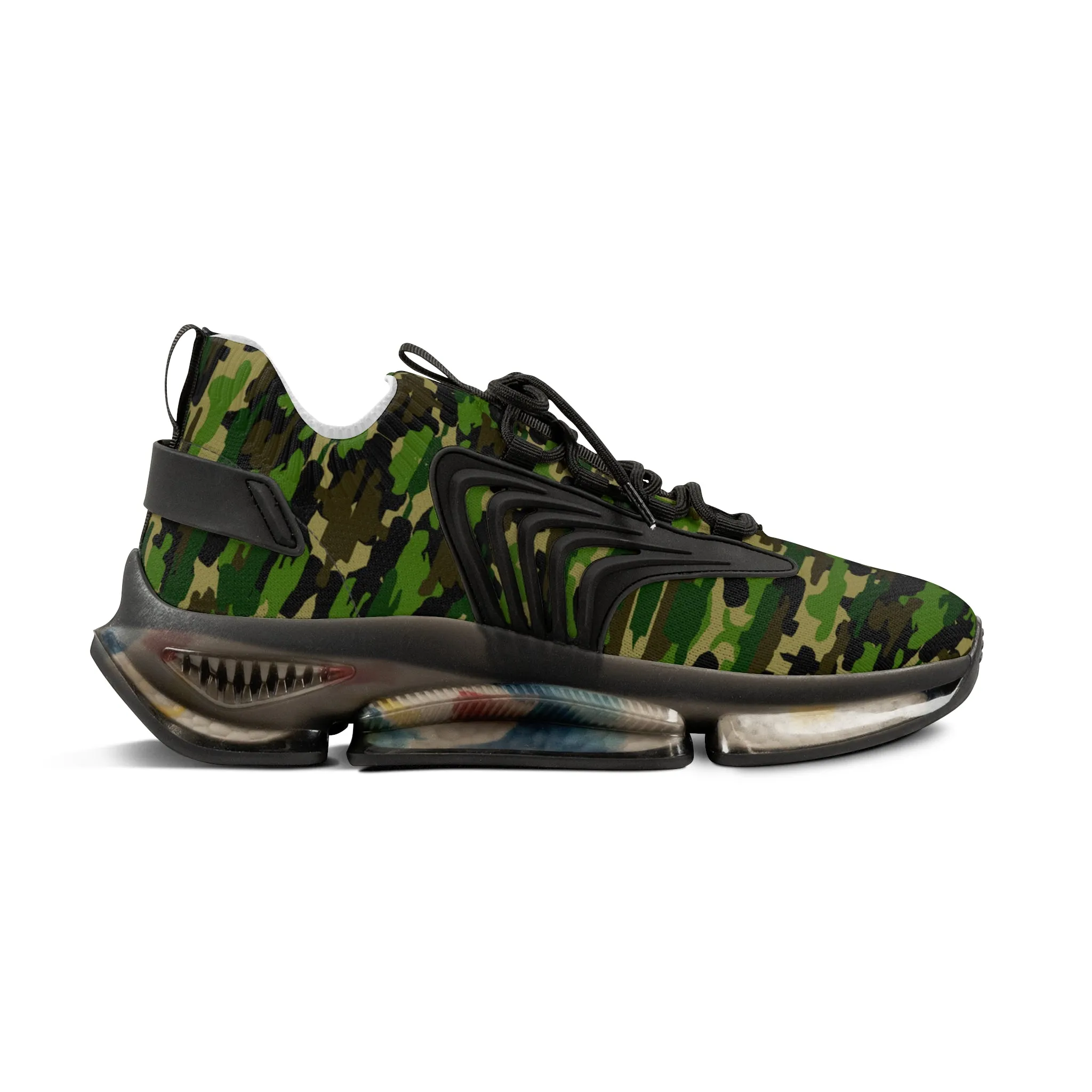 Green Camo Men's Mesh Sneakers, Green Camo Military Print Men's Sneakers Best Comfy Men's Mesh Sports Sneakers Shoes (US Size: 5-12)