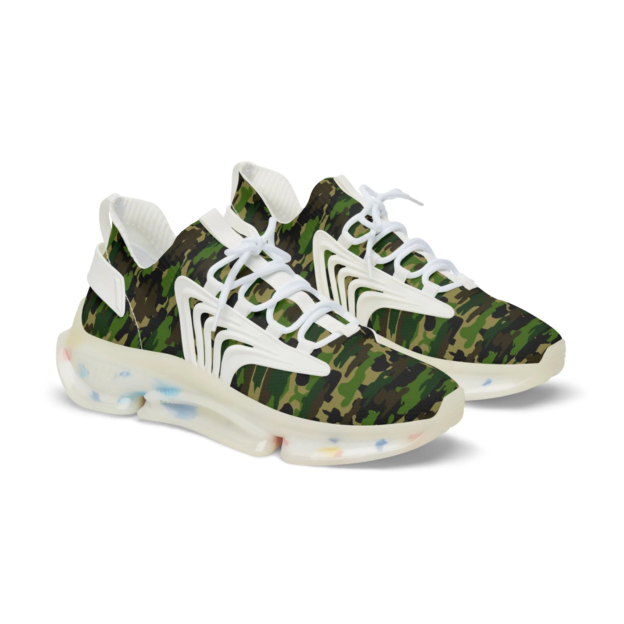 Green Camo Men's Mesh Sneakers, Green Camo Military Print Men's Sneakers Best Comfy Men's Mesh Sports Sneakers Shoes (US Size: 5-12)