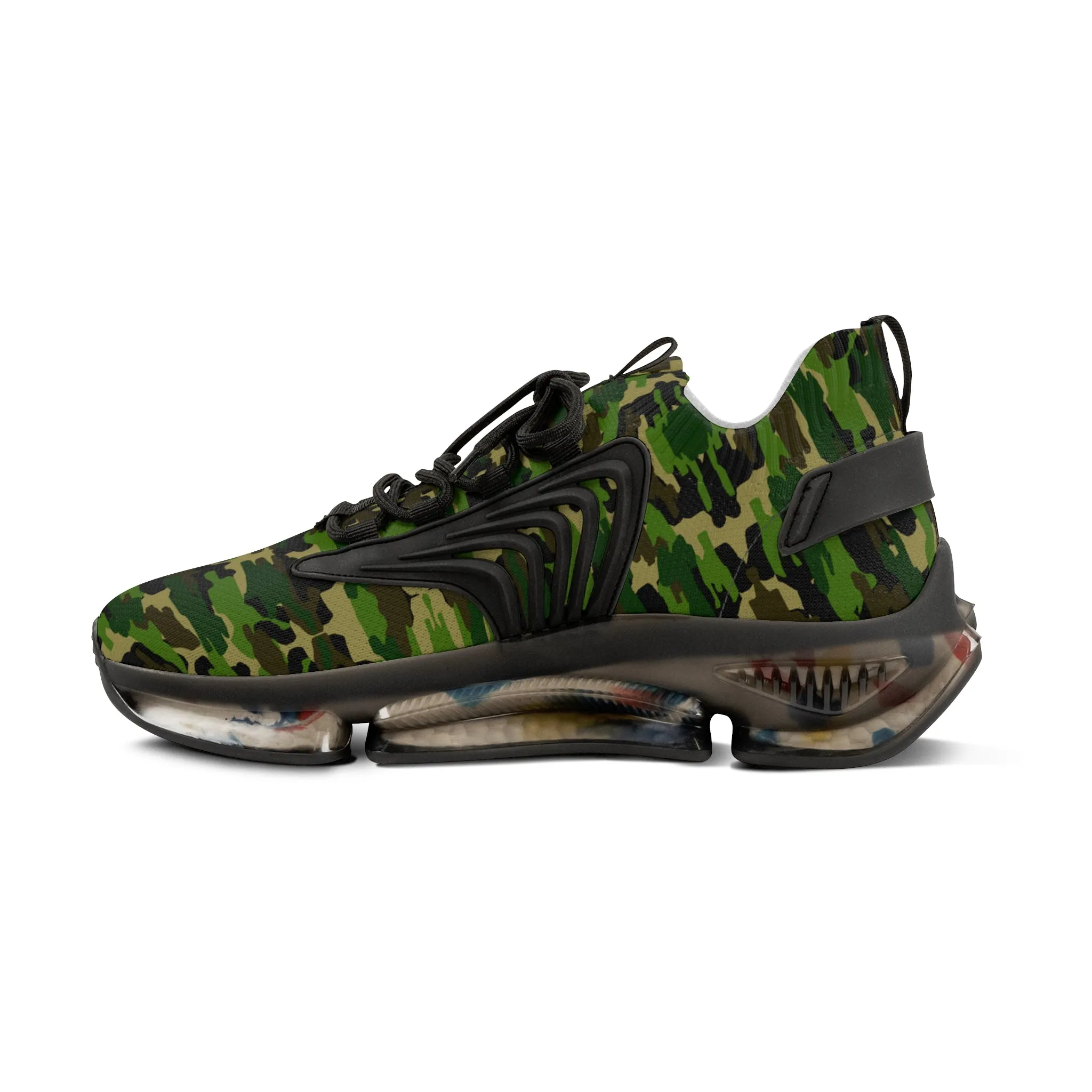 Green Camo Men's Mesh Sneakers, Green Camo Military Print Men's Sneakers Best Comfy Men's Mesh Sports Sneakers Shoes (US Size: 5-12)