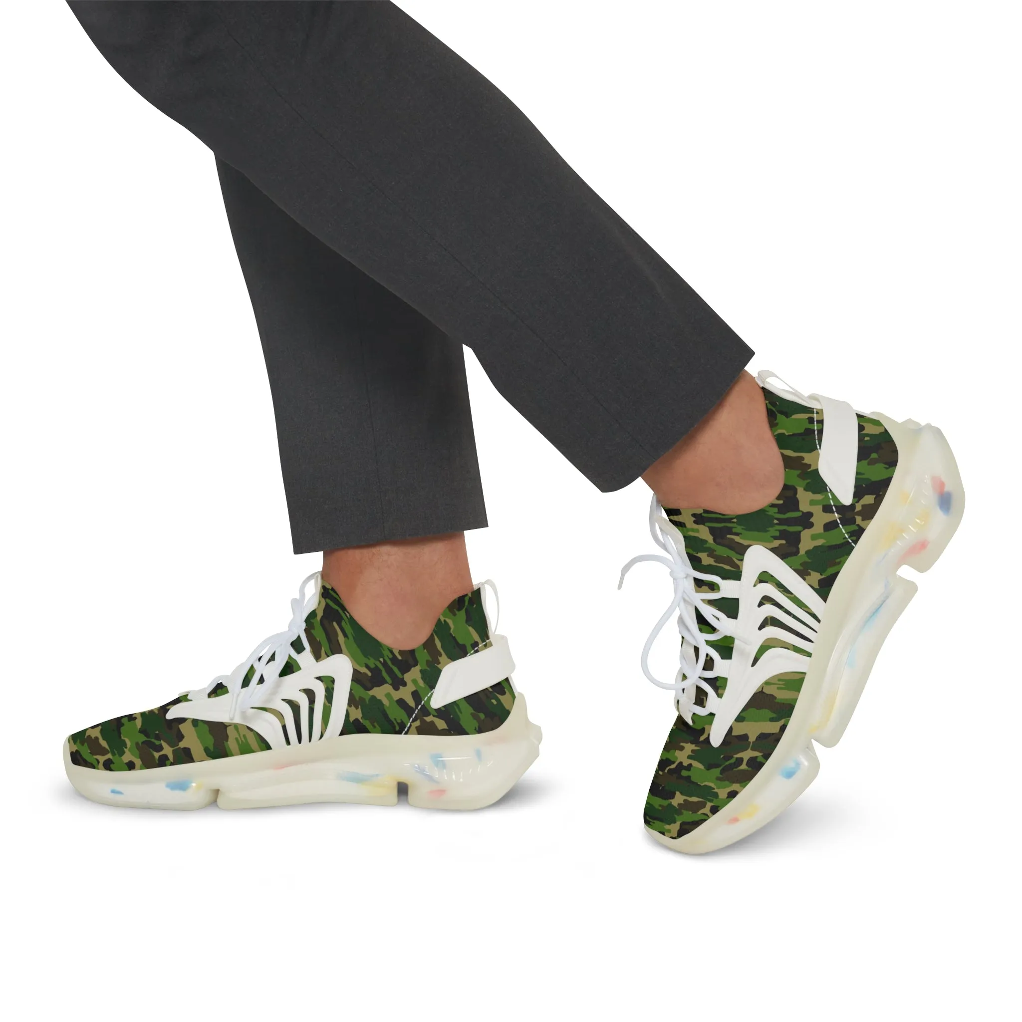 Green Camo Men's Mesh Sneakers, Green Camo Military Print Men's Sneakers Best Comfy Men's Mesh Sports Sneakers Shoes (US Size: 5-12)