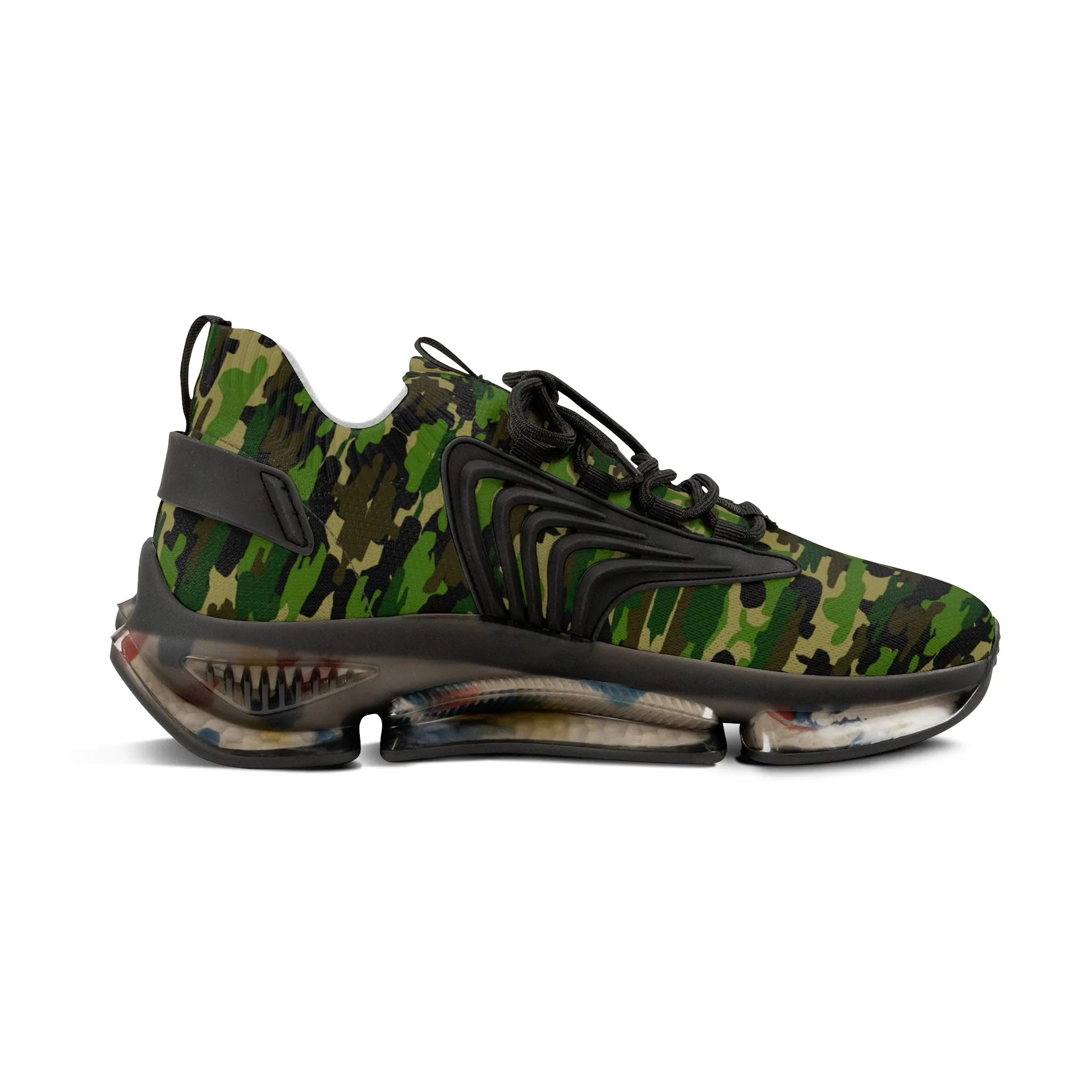 Green Camo Men's Mesh Sneakers, Green Camo Military Print Men's Sneakers Best Comfy Men's Mesh Sports Sneakers Shoes (US Size: 5-12)