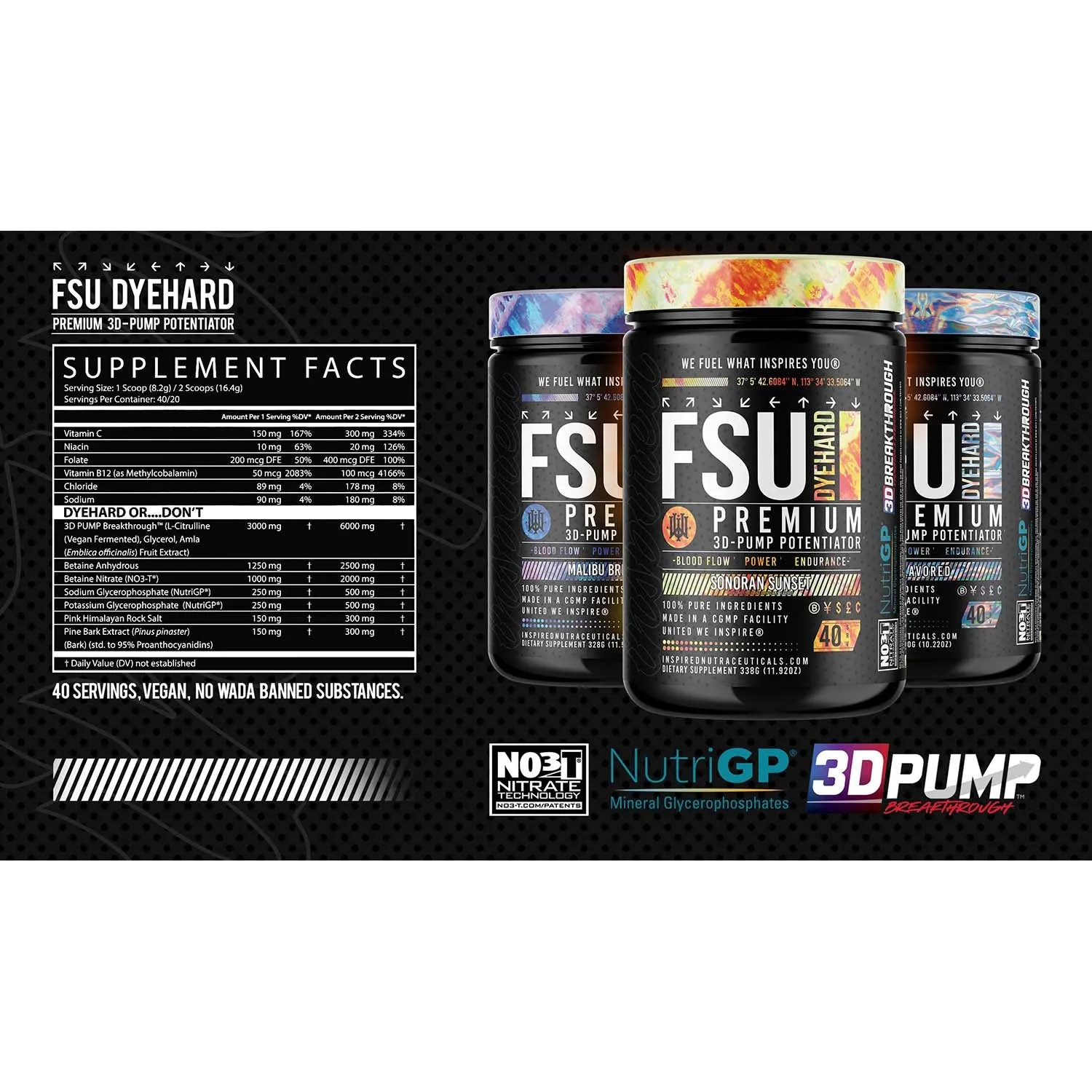 Inspired Nutraceuticals FSU Dyehard Non-Stim Pump Pre 40 Servings