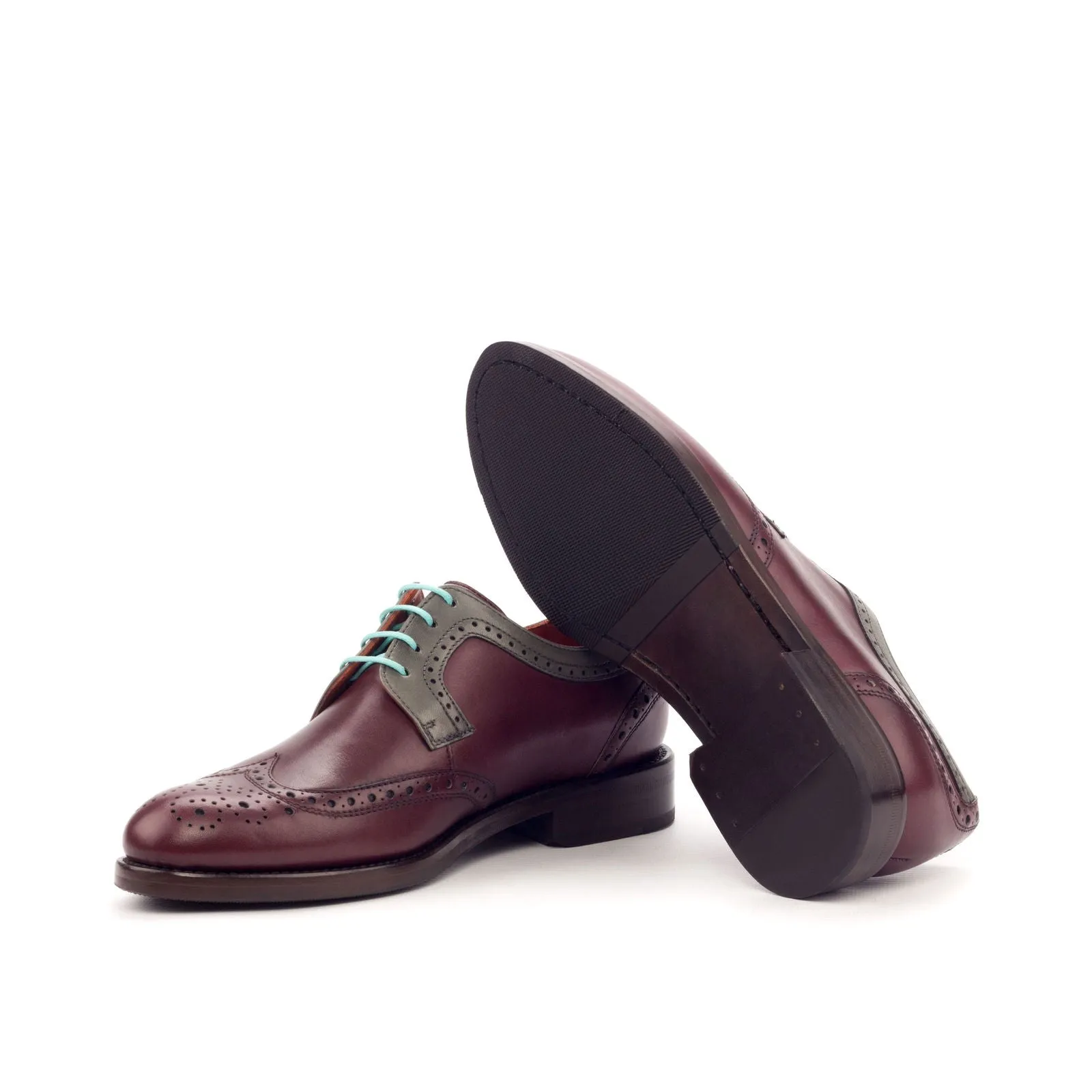 Ladies' Derby Wingtip-Painted Calf, Grey, Burgundy-Wholesale