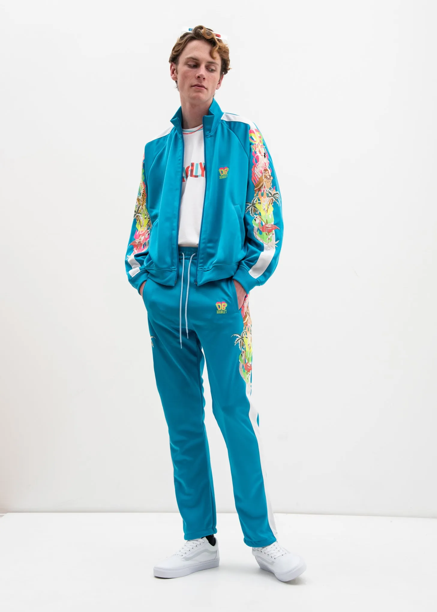Light Blue Chaos Embroidery Track Pants