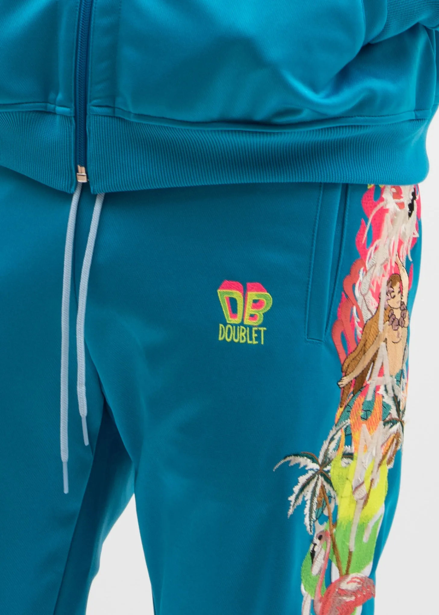 Light Blue Chaos Embroidery Track Pants