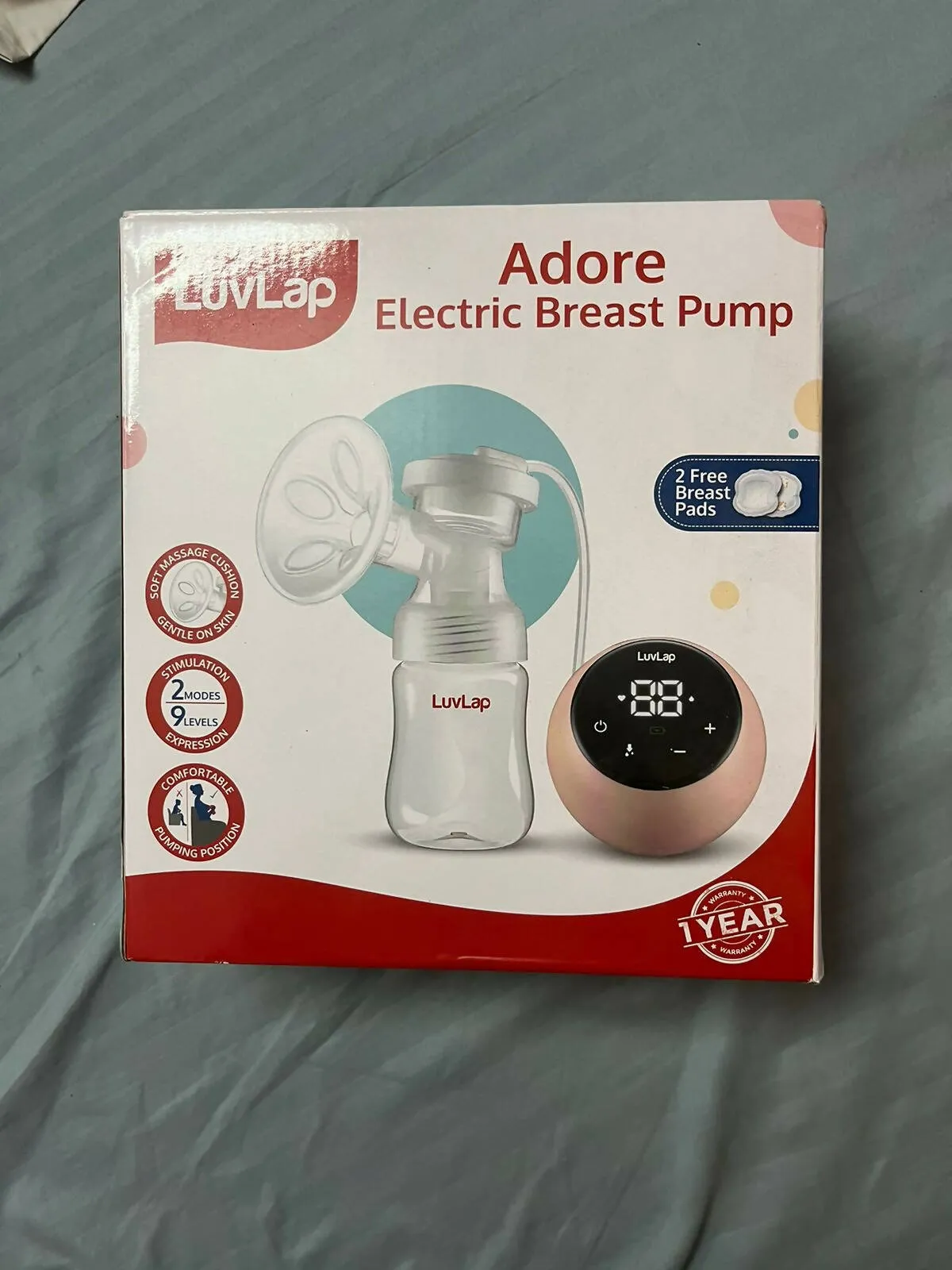 LUVLAP Adore Electric Breast Pump with 2 Phase Pumping, Digital Touch Screen, Smart Memory, Dual Power Mode