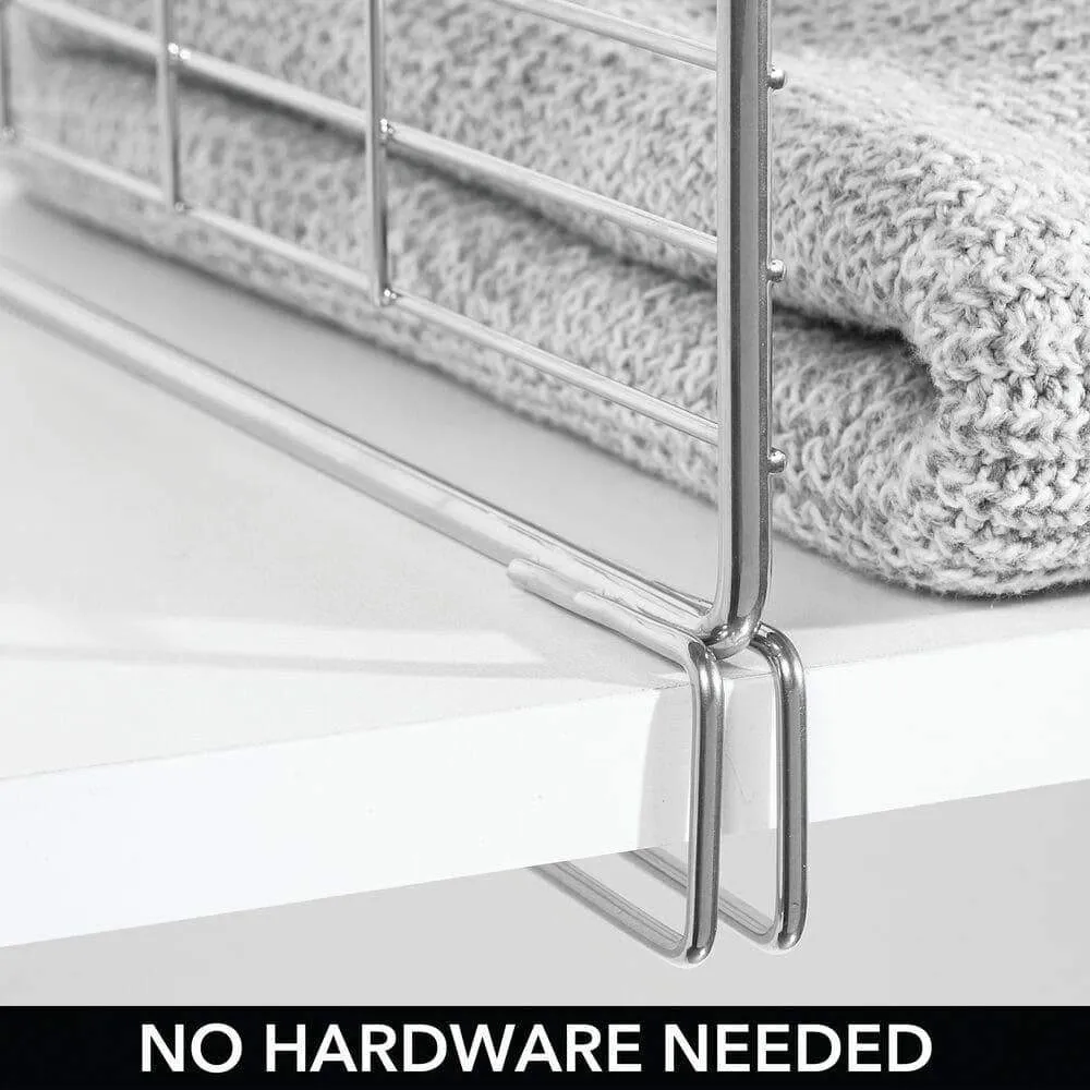 mDesign Modern Versatile Metal Closet, Cabinet Organizer Storage 2-Tier Shelf Divider and Separator for Bedrooms, Bathrooms, Entryways, Hallways, Kitchen Pantry, Office - Easy Install, 2 Pack - Chrome