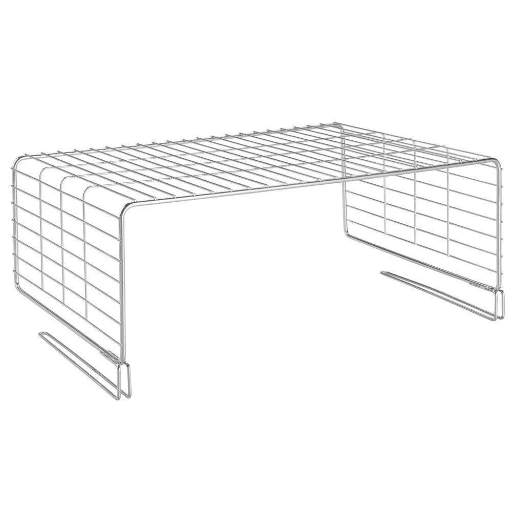 mDesign Modern Versatile Metal Closet, Cabinet Organizer Storage 2-Tier Shelf Divider and Separator for Bedrooms, Bathrooms, Entryways, Hallways, Kitchen Pantry, Office - Easy Install, 2 Pack - Chrome