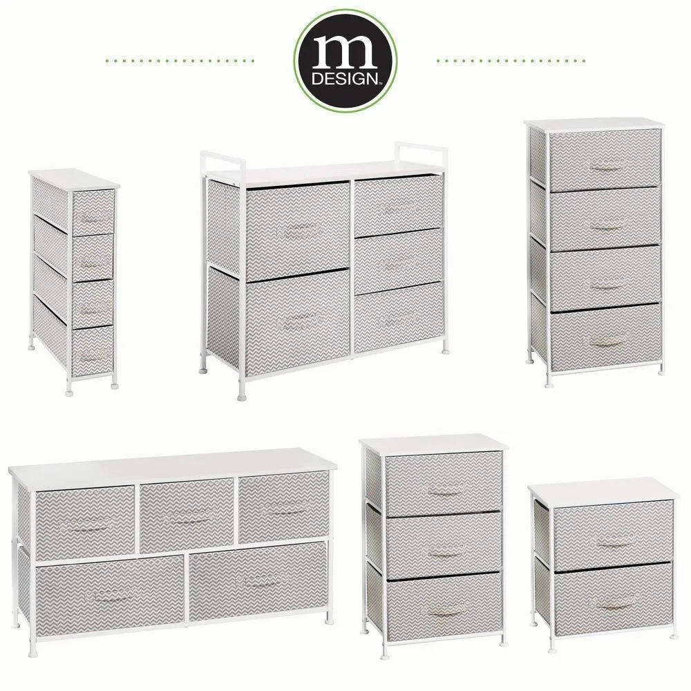 mDesign Wide Dresser Storage Tower - Sturdy Steel Frame, Wood Top, Easy Pull Fabric Bins - Organizer Unit for Bedroom, Hallway, Entryway, Closets - Chevron Print, 5 Drawers - Taupe/White