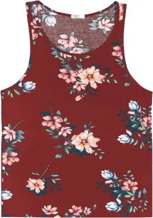 Men's Floral Tank Top Sleeveless Tees All Over Print Casual Sport Gym T-Shirts Hawaii Beach Vacation
