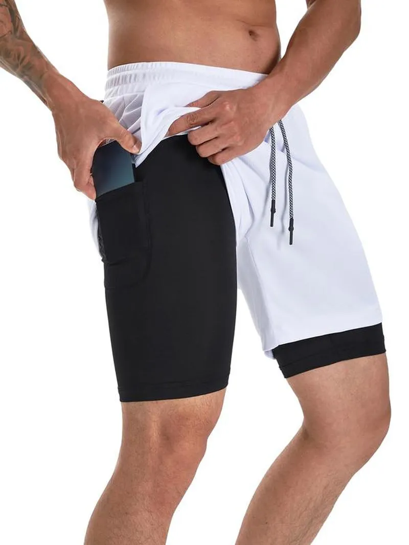 Men'S Simple Plain 2 in 1 Drawstring Shorts, Casual Shorts with Towel Loop & Phone Pockets, Back to School Outfits, Summer Shorts for Outdoor Workout Gym, Shorts for Men, Summer Clothes, Going Out Outfit, Menswear