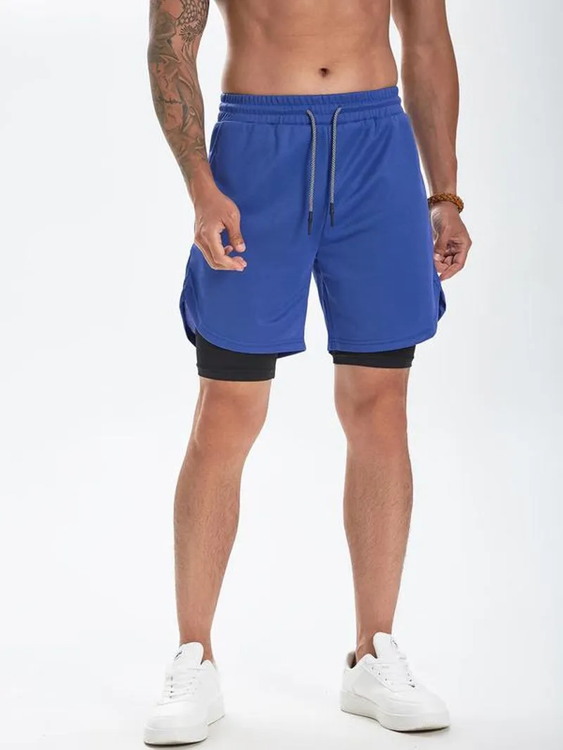 Men'S Simple Plain 2 in 1 Drawstring Shorts, Casual Shorts with Towel Loop & Phone Pockets, Back to School Outfits, Summer Shorts for Outdoor Workout Gym, Shorts for Men, Summer Clothes, Going Out Outfit, Menswear