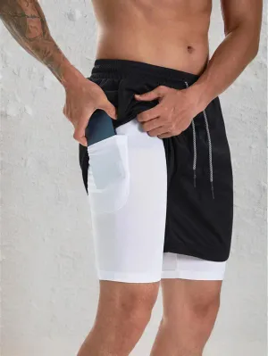 Men'S Simple Plain 2 in 1 Drawstring Shorts, Casual Shorts with Towel Loop & Phone Pockets, Back to School Outfits, Summer Shorts for Outdoor Workout Gym, Shorts for Men, Summer Clothes, Going Out Outfit, Menswear