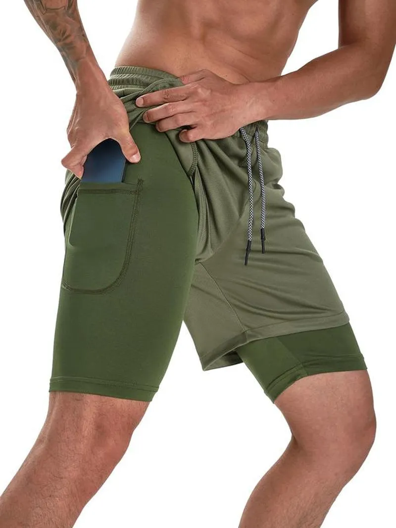 Men'S Simple Plain 2 in 1 Drawstring Shorts, Casual Shorts with Towel Loop & Phone Pockets, Back to School Outfits, Summer Shorts for Outdoor Workout Gym, Shorts for Men, Summer Clothes, Going Out Outfit, Menswear