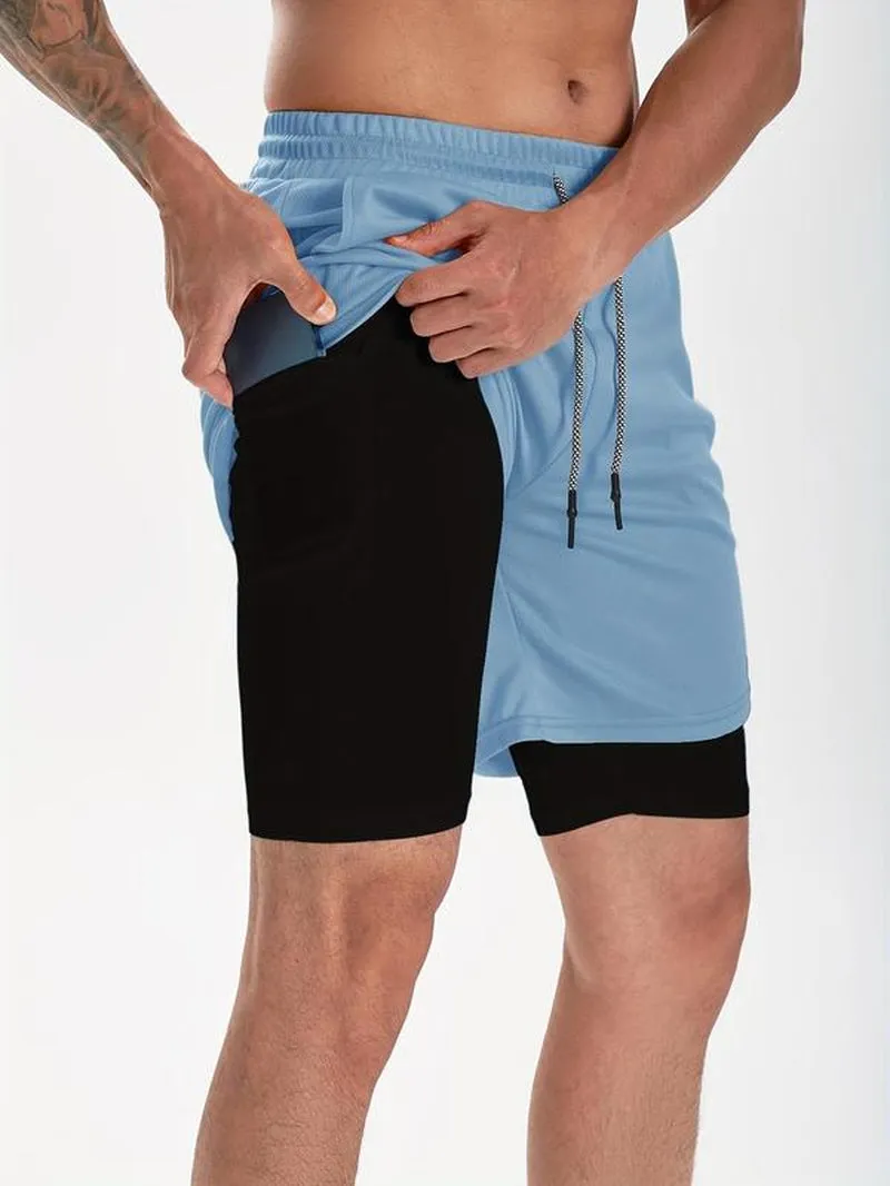 Men'S Simple Plain 2 in 1 Drawstring Shorts, Casual Shorts with Towel Loop & Phone Pockets, Back to School Outfits, Summer Shorts for Outdoor Workout Gym, Shorts for Men, Summer Clothes, Going Out Outfit, Menswear