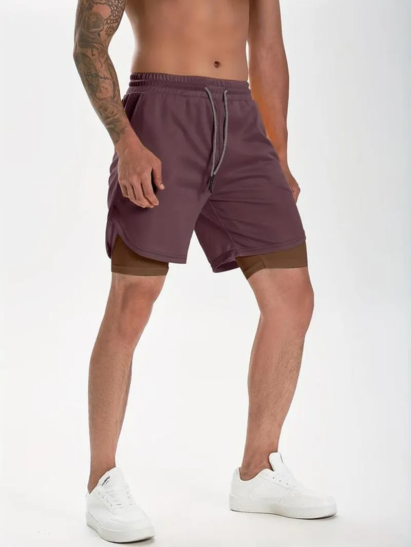 Men'S Simple Plain 2 in 1 Drawstring Shorts, Casual Shorts with Towel Loop & Phone Pockets, Back to School Outfits, Summer Shorts for Outdoor Workout Gym, Shorts for Men, Summer Clothes, Going Out Outfit, Menswear