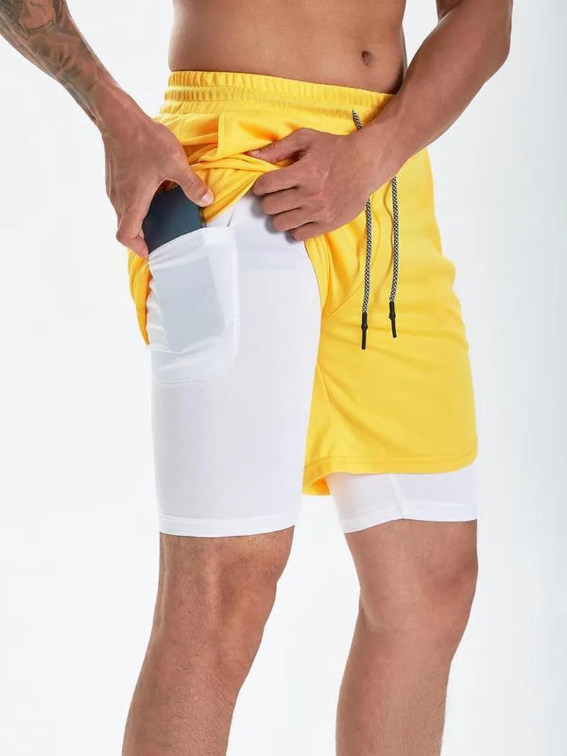 Men'S Simple Plain 2 in 1 Drawstring Shorts, Casual Shorts with Towel Loop & Phone Pockets, Back to School Outfits, Summer Shorts for Outdoor Workout Gym, Shorts for Men, Summer Clothes, Going Out Outfit, Menswear