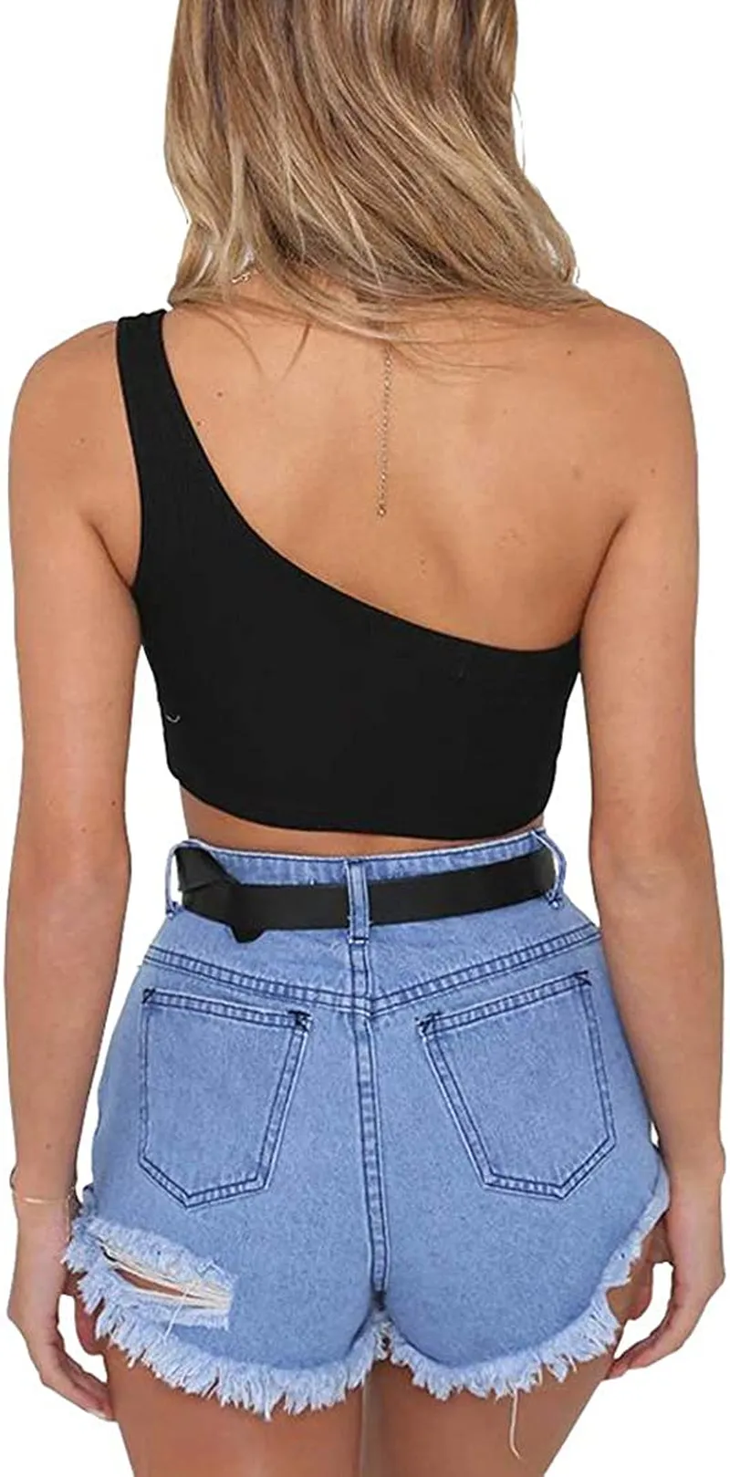 Minclouse Women's One Shoulder Sleeveless Crop Tops Summer Sexy Strappy Tank Tees