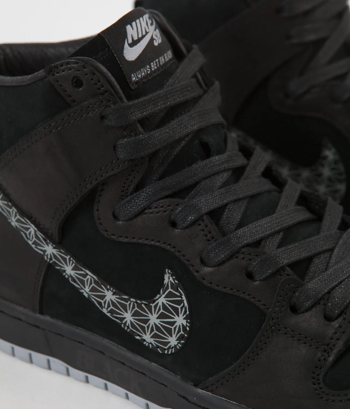 Nike SB 'Black Bar' Dunk High Pro Shoes - Black / Black - Wolf Grey