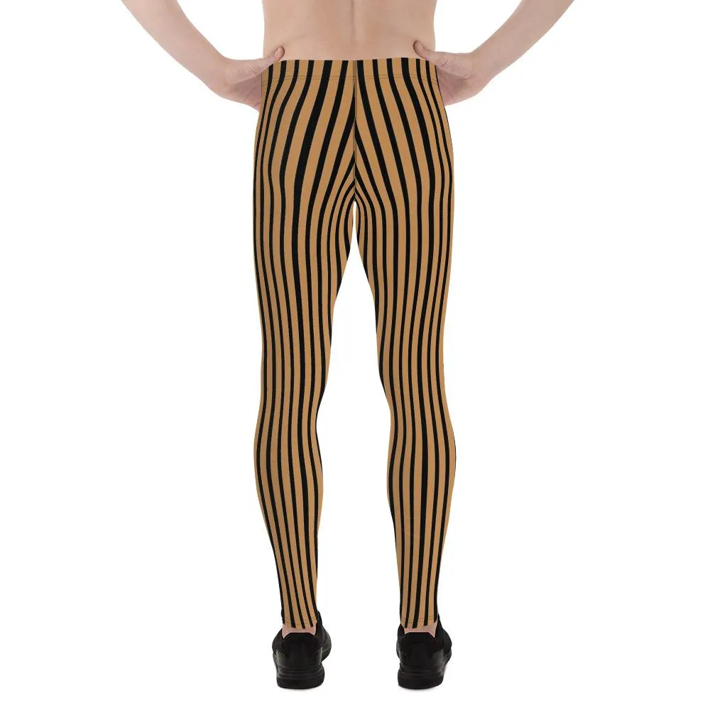 Nude Black Stripe Men Tights, Simple Premium Men's Leggings Meggings Tights - Made in USA/EU