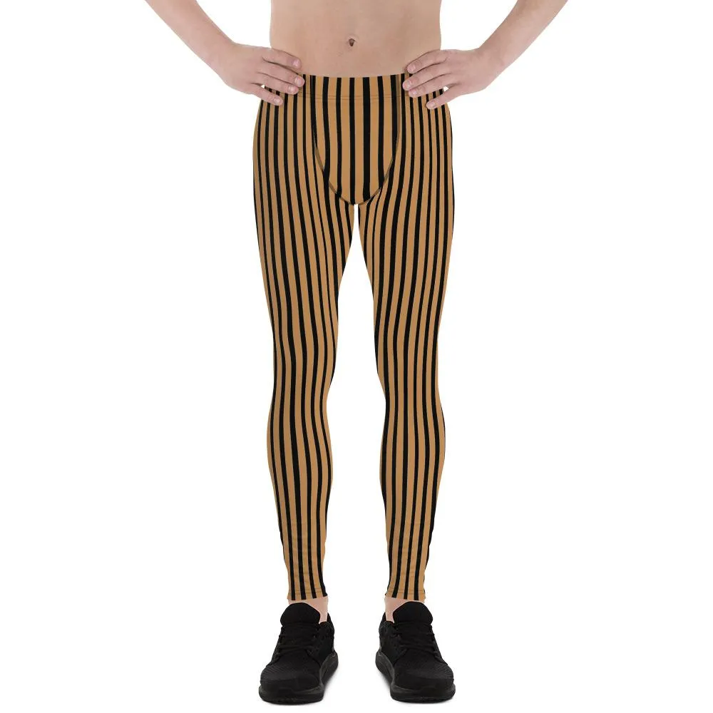 Nude Black Stripe Men Tights, Simple Premium Men's Leggings Meggings Tights - Made in USA/EU