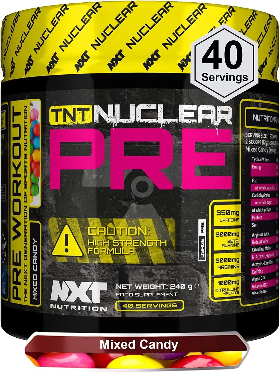 NXT TNT Nuclear Extreme Pre Workout Performance Energy Powder 240g