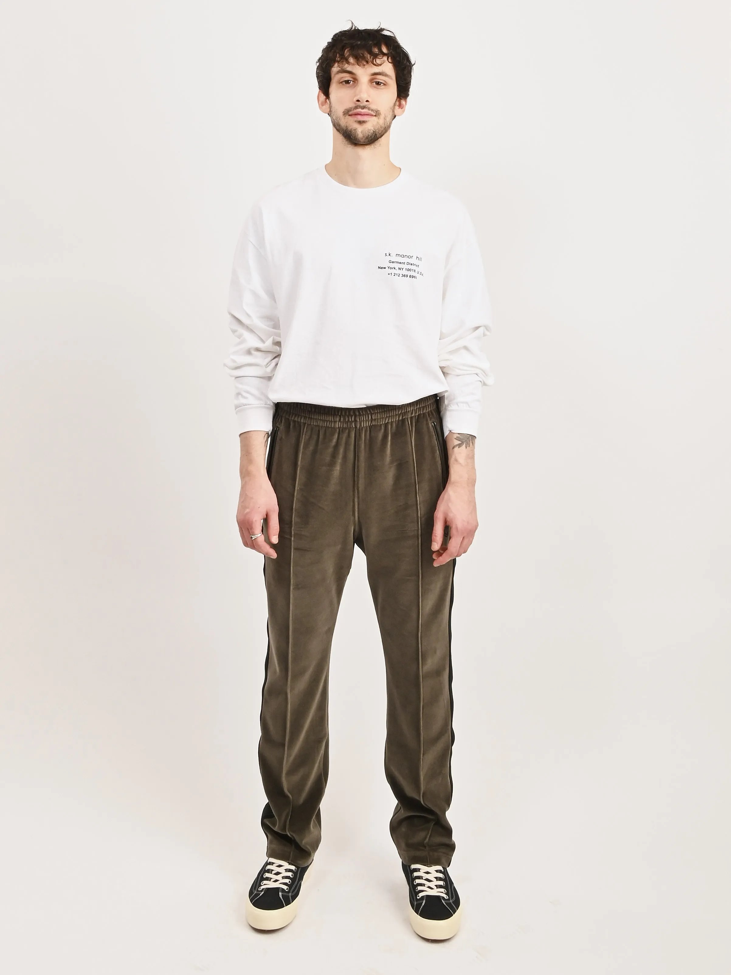 Olive Velour Narrow Track Pant