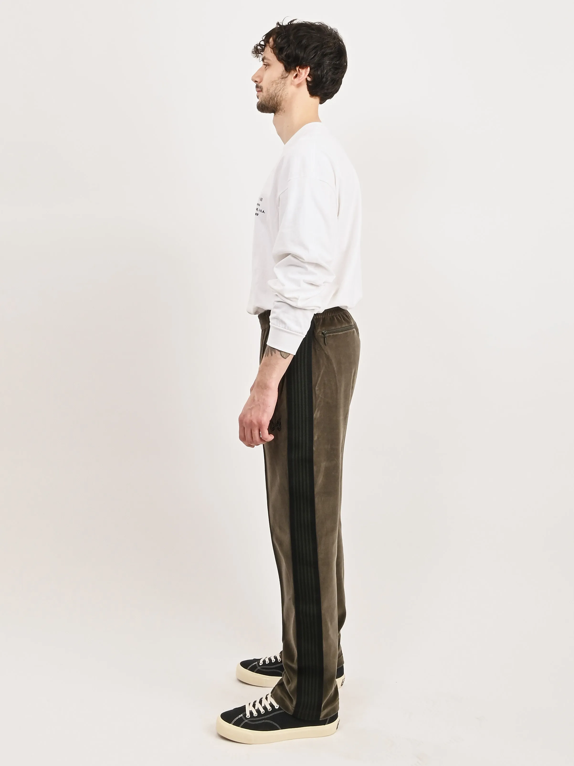 Olive Velour Narrow Track Pant