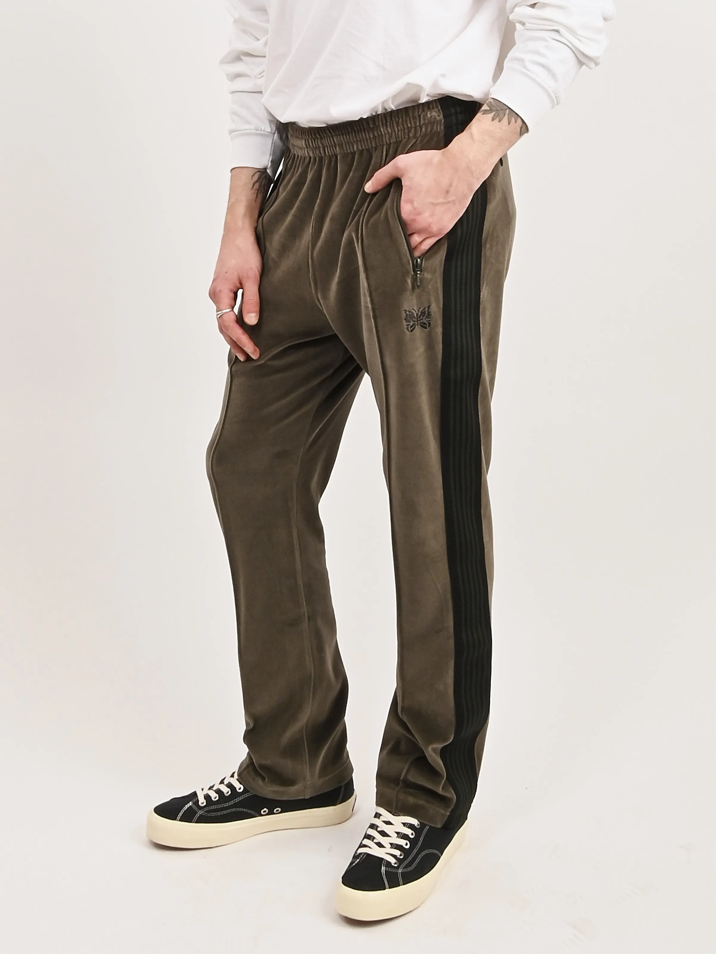 Olive Velour Narrow Track Pant