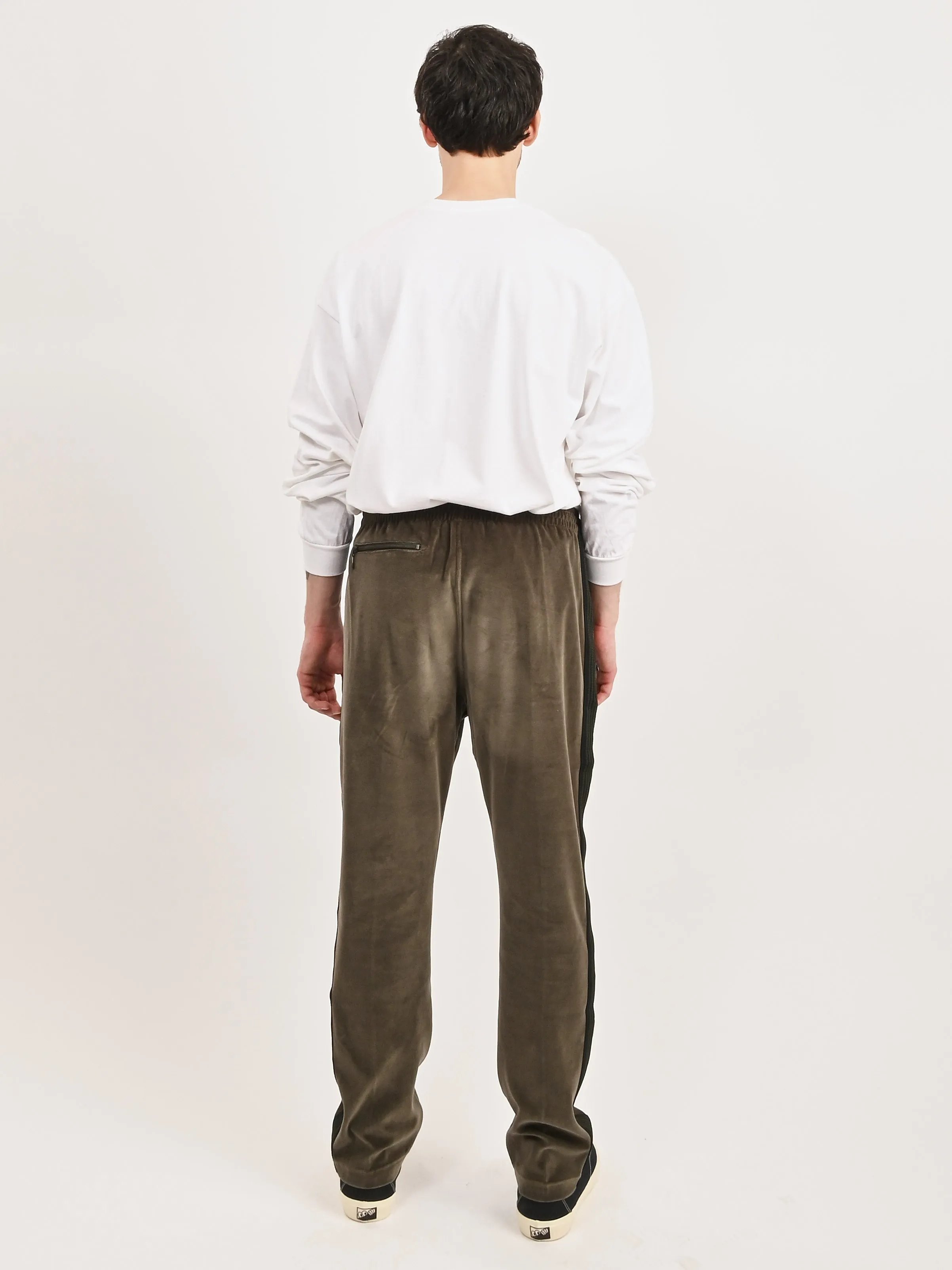 Olive Velour Narrow Track Pant
