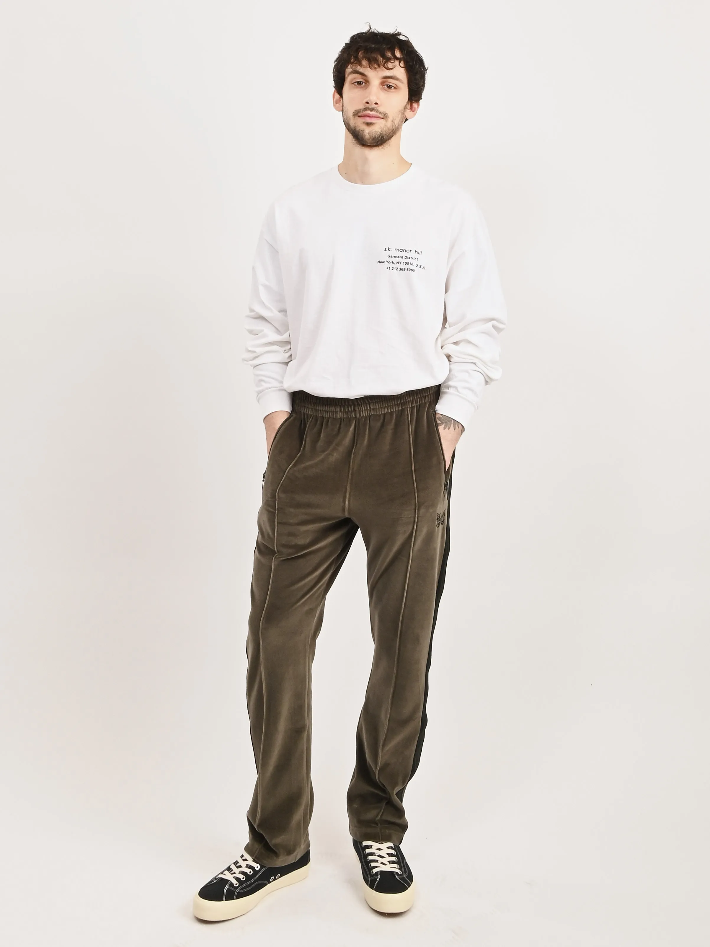 Olive Velour Narrow Track Pant